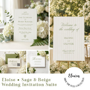 Convite Casamento Clássico Vintage em Verde Salvia e Branc
