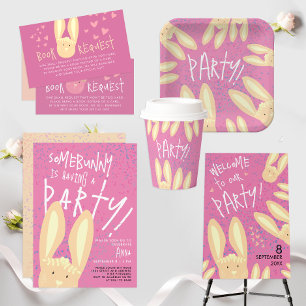 Convite Bonito Coelhinho De Garota Com Festa De Pontos Ros