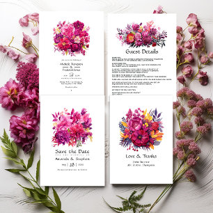 Convite Viva Magenta Floral Wedding