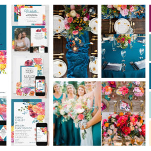 Convite Casamento floral de triângulo cor Brilhante Verão 