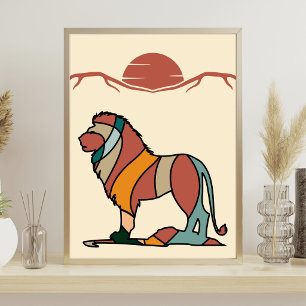 Poster Leão Gentil da Savana Serena Arte Moderna Abstrata