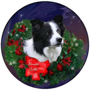 Cartão De Festividades Border Collie Christmas Wreath