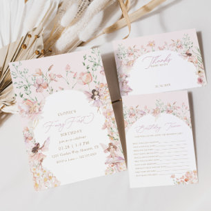 Cartão De Agradecimento Aniversário das Moças Florais Fadas Rosa