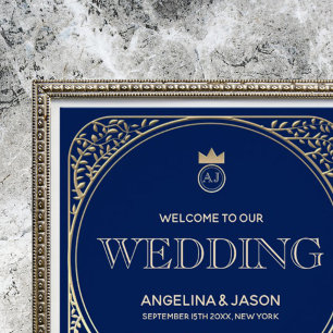 Cartão de Informações de Casamento Dourado e Marin