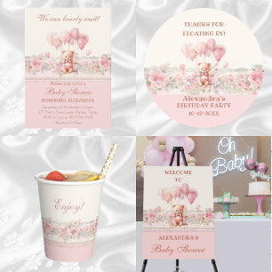 Convite Ursinho Bonito Esperar Chá de fraldas Rosa