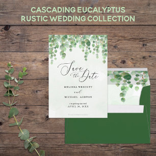 Convite Cascading Watercolor Eucalyptus Greenery Weding