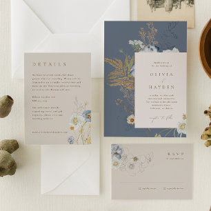 Boho Botânico Tudo em Um Convite De Casamento