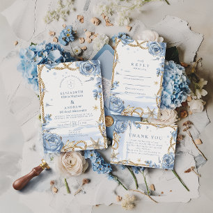 Cartão De Agradecimento Casamento de Corda Costeira Rosa Azul