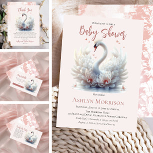 Convite Bonito Chá de fraldas Swan Floral Damask