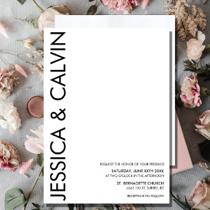 Convite para Casamento Religioso Mínimo Branco Neg