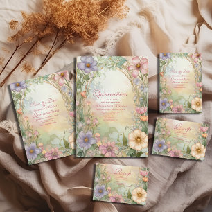 Cartão RSVP Celebração de Quinceanera Floral Cor-de-Rosa Esbra