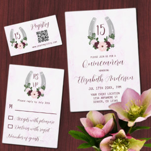 Convite Ferradura Floral Ocidental Quinceanera