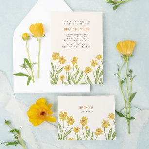 Cartão De Informações Solicitação de Chá de fraldas de Flores Amarelas