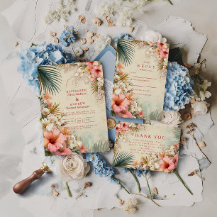 Convite Casamento Tropical Floral no Destino
