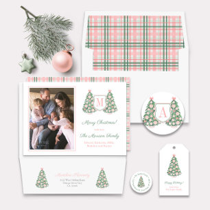 Adesivo Redondo Árvore de Natal Rosa Chinoiserie Endereço de Devol