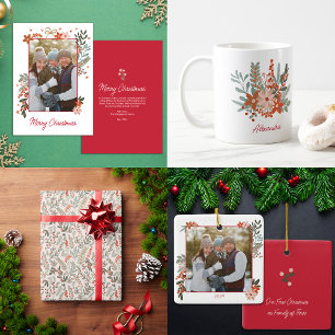 Adesivo Redondo Nome da Família Feriado de Natal Floral