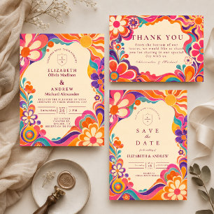 Convite Casamento Retro Groovy dos Anos 60