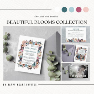 Convite Belo Casamento de Primavera Floral Pastel Teal