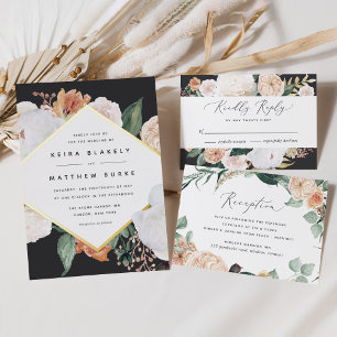 Cartão RSVP de Casamento Floral Moderno Boho Bloom