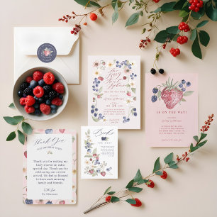 Convite Berry Sweet Floral & Berry Basket Chá de fraldas