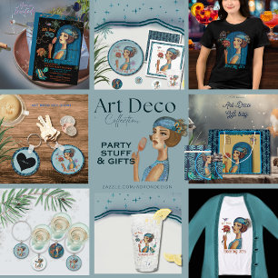 Art Deco Lady com flor branca