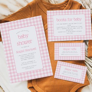 Convite Chá de fraldas Gingham Check Girl Rosa