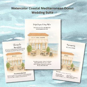 Convite casamento costeiro do oceano mediterrânico salvo a