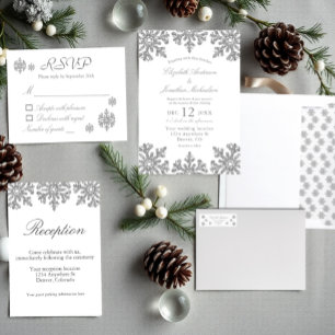 Convite Casamento no inverno Silver Snowflake