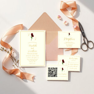 Cartão De Informações Ivory Dourada Rosa Wedding Registry