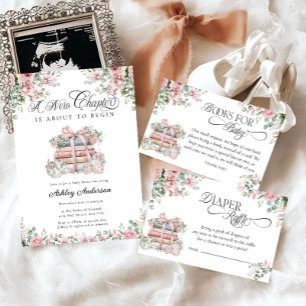 Cartão De Informações Novo capítulo - Chá de fraldas cor-de-rosa - Frald