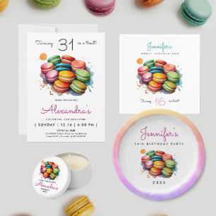 Prato De Papel Biscoitos Macaron Franceses Coloridos Aquarela