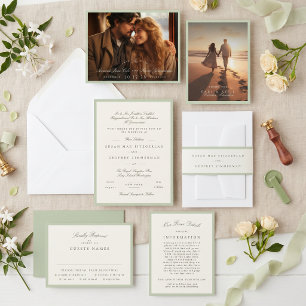 Cartão De Agradecimento Fotos de Casamento em Verde Pistache