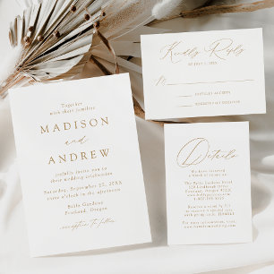 Convite Casamento Monograma Dourado Moderno Elegante