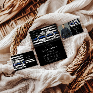 Convite Graduação da Polícia de Linha Azul fina com algema