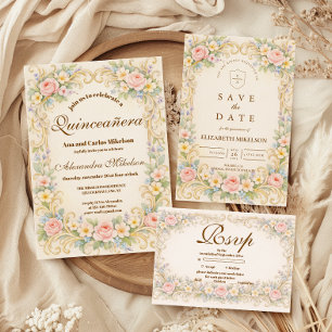 Convite Jardim de Pastel Barroco Quinceañera