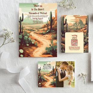 Cartão RSVP Watercolor Southwestern Desert e Casamento Cactus