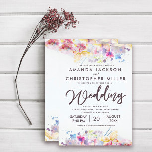 Convite Casamento Floral Multicolor Pastel Watercolor