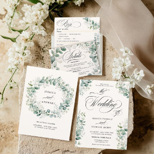 Convite Eucalyptus Greenery Casamento de Script Elegante