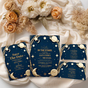 Convite Casamento da Lua do Crescente Dourado Celestial