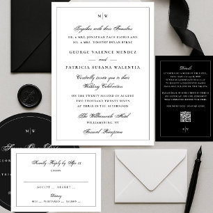Cartão RSVP Casamento de Monograma Elegante com Moldura Negra 