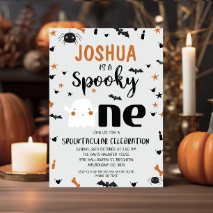 Convite Cinza Boys Spooky Um primeiro aniversario De Hallo