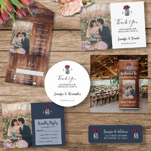 Convite Foto do monograma de madeira Rústica Mason jar Sal