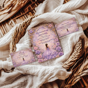 Convite Conto de Fadas Quinceañera Rosa Lavanda