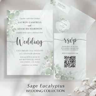 Convite para Casamento Verde Rustic Eucalyptus Sag