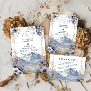 Convite Casamento na Montanha de Flores Selvagens Suaves