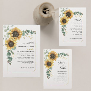 Cartão De Agradecimento Floral Sunflower Eucalyptus Wedding