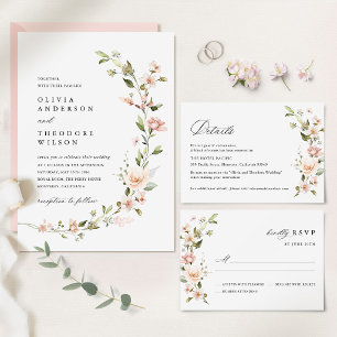 Cartão De Informações Detalhes do Casamento Floral Beijo de Pêssego, Inf