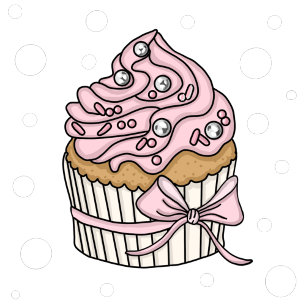 Cartão Postal Aniversário de Cupcakes e Bolinhas Rosa