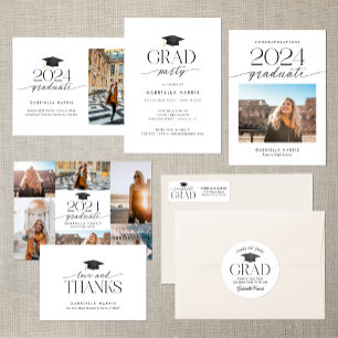 Adesivo Redondo Boné de formatura preto e branco moderno