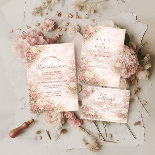Convite Blush Rose Gold Jardim Quinze Anos